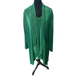 Plus By Peggy Lutz Green Textured Slinky Cardigan Short Sleeve Top Set 18/20